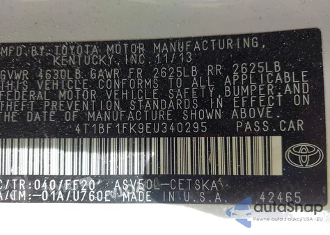 2014 Toyota Camry Se from USA, damaged, VIN 4T1BF1FK9EU340295